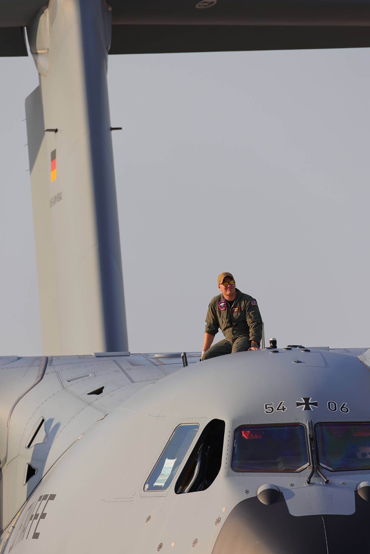 Crew member sits on Airbus A400