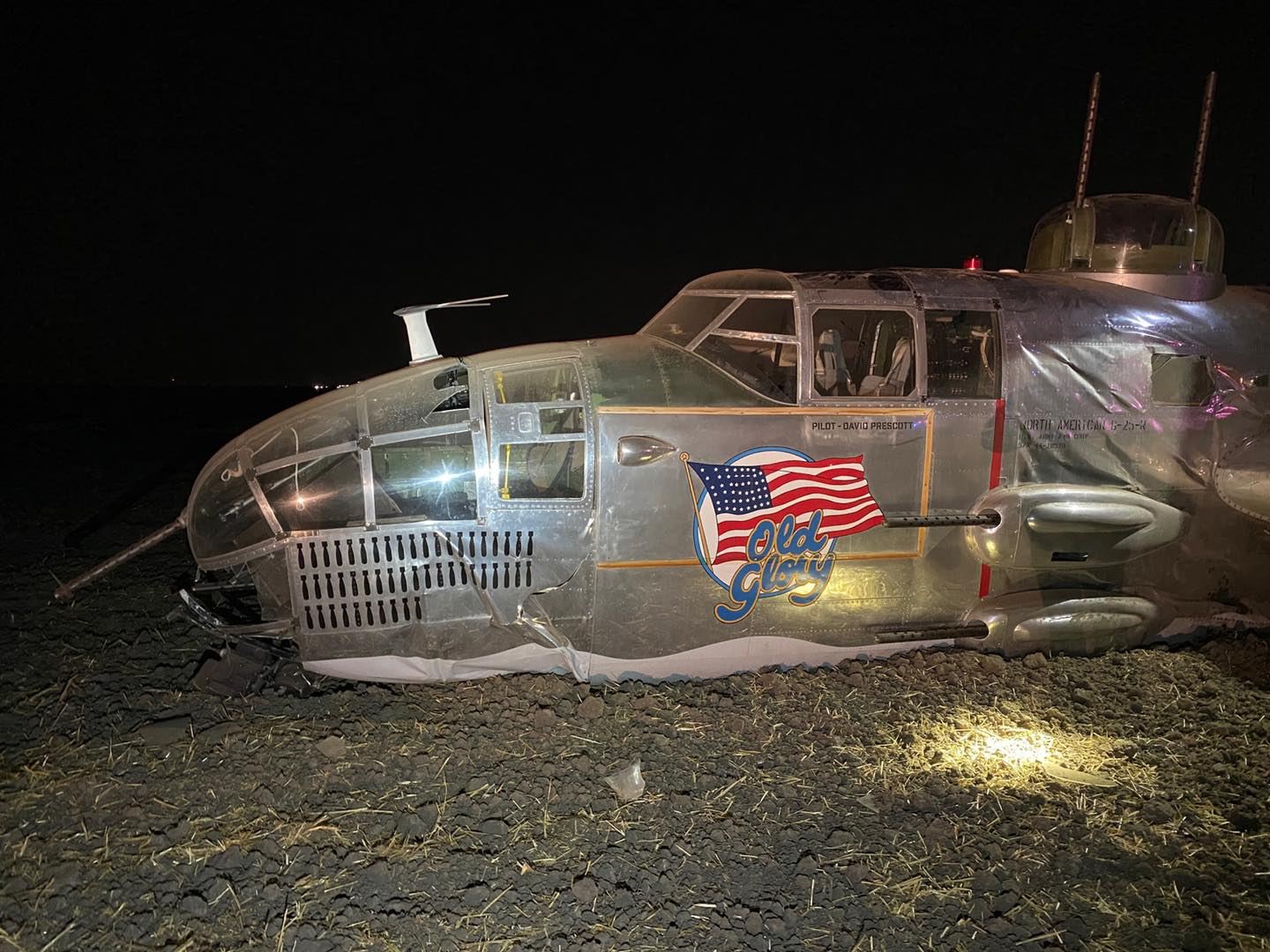 The B-25 flying as Old Glory crashed in California.
